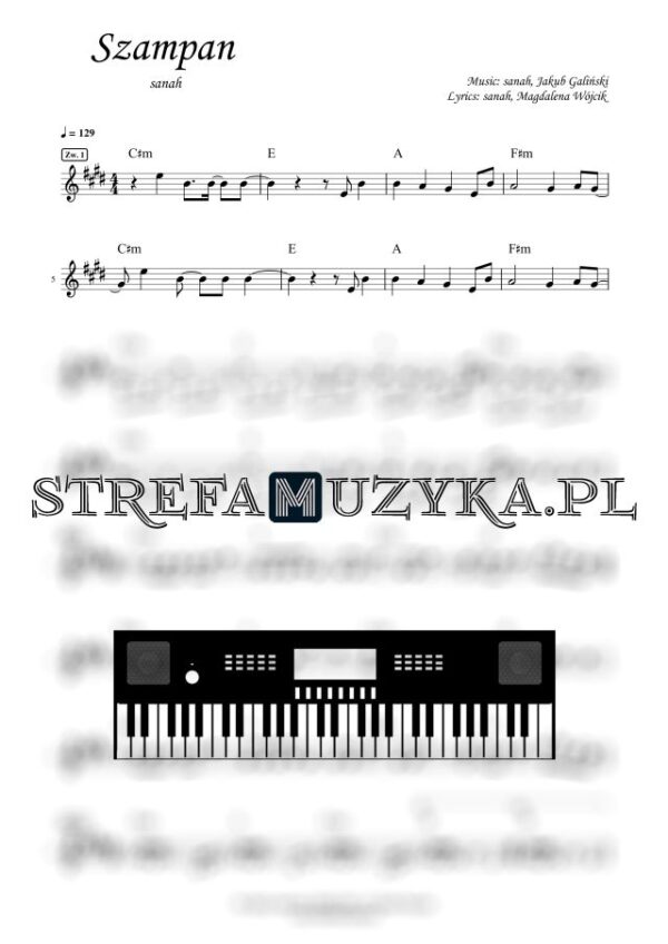 Szampan - sanah - Nuty na Keyboard - StrefaMuzyka.pl
