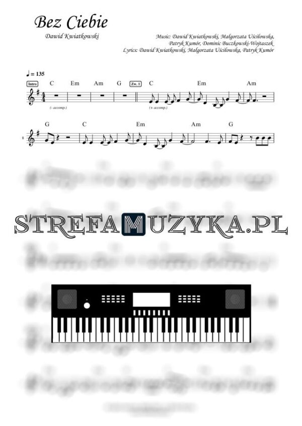 Bez Ciebie - Dawid Kwiatkowski - Nuty Keyboard - StrefaMuzyka.pl