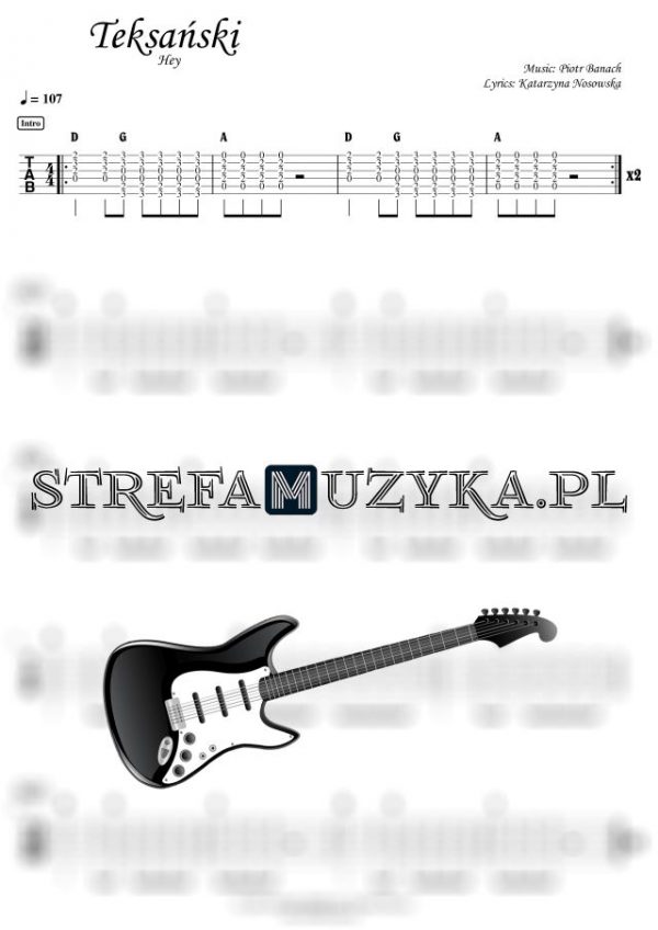 Teksański - Hey - Gitara - Chords & Tab Guitar - StrefaMuzyka.pl