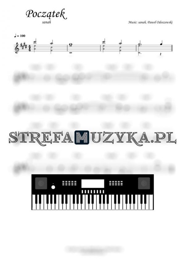 Początek - sanah - Nuty na Keyboard - StrefaMuzyka.pl
