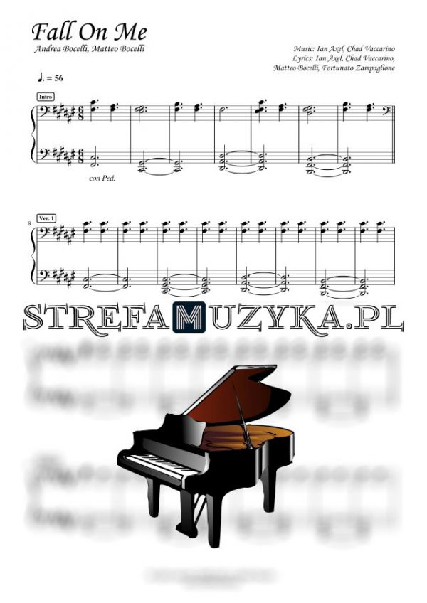 Fall On Me - Andrea Bocelli, Matteo Bocelli nuty pdf na pianino, fortepian