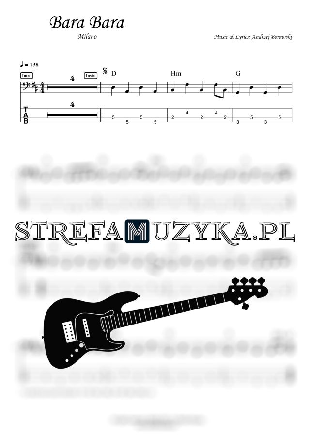 Bara Bara - Milano - Gitara Basowa - Bass Tabs - StrefaMuzyka.pl