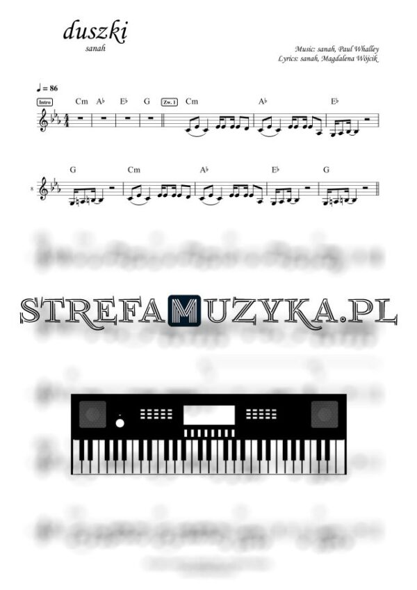 duszki - sanah - Nuty na Keyboard / Pianino - StrefaMuzyka.pl