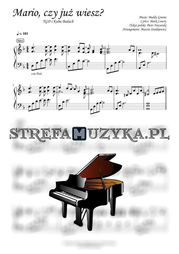 Mario, czy już wiesz - TGD i Kuba Badach nuty pdf na pianino, fortepian