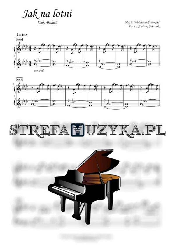 Jak na lotni - Kuba Badach nuty pdf akompaniament na fortepian