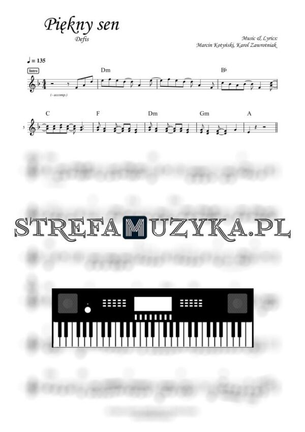 Piękny sen - Defis nuty pdf na keyboard