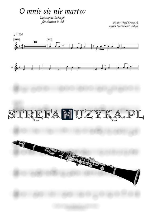O mnie się nie martw - Katarzyna Sobczyk nuty pdf na klarnet