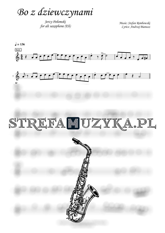 Bo z dziewczynami – Jerzy Połomski nuty pdf na saksofon altowy